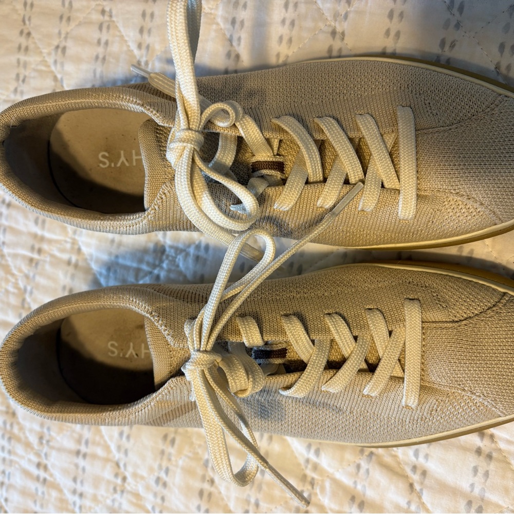 Rothy’s Cream Canvas Sneakers in color biscuit. Size 7.5